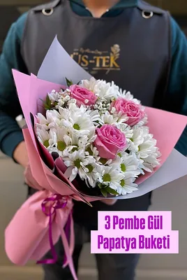 3 Pembe Gül Papatya